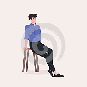 beautiful man sitting on chair guy model posing male cartoon character in fashion clothes full length flat