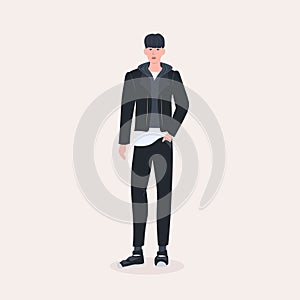 beautiful man standing pose male cartoon character in fashion clothes full length flat