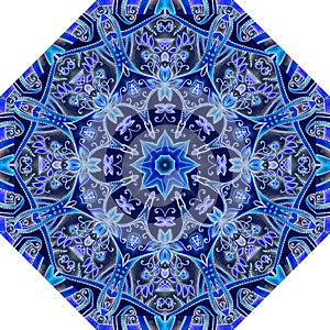 Beautiful mandala pattern with floral ornamnet in blue tones