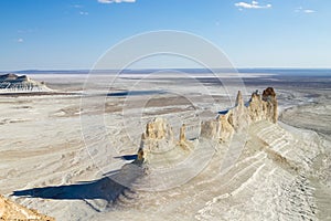 Beautiful Mangystau landscape, Kazakhstan. Ak Orpa pinnacles view, Bozzhira valley