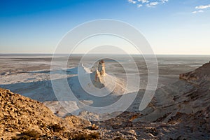 Beautiful Mangystau landscape, Kazakhstan. Ak Orpa pinnacles view, Bozzhira valley