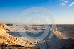 Beautiful Mangystau landscape, Kazakhstan. Ak Orpa pinnacles view, Bozzhira valley