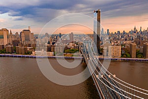 Beautiful Manhattan Bridge on the East River in New York City, USA