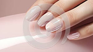 Beautiful manicure. Long almond shaped nails. Nail design. Manicure with gel polish. Close-up of the hand of a young