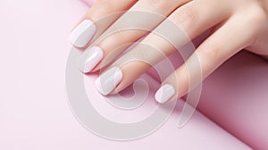 Beautiful manicure. Long almond shaped nails. Nail design. Manicure with gel polish. Close-up of the hand of a young