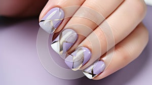 Beautiful manicure. Long almond shaped nails. Nail design. Manicure with gel polish. Close-up of the hand of a young