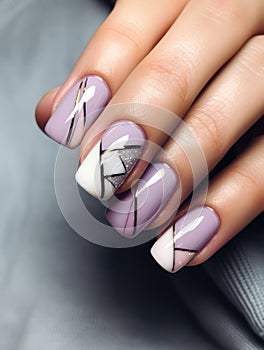 Beautiful manicure. Long almond shaped nails. Nail design. Manicure with gel polish. Close-up of the hand of a young