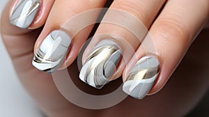 Beautiful manicure. Long almond shaped nails. Nail design. Manicure with gel polish. Close-up of the hand of a young