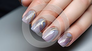 Beautiful manicure. Long almond shaped nails. Nail design. Manicure with gel polish. Close-up of the hand of a young