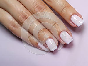 Beautiful manicure. Long almond shaped nails. Nail design. Manicure with gel polish. Close-up of the hands of a young