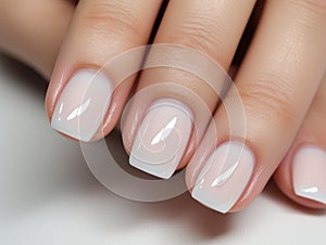 Beautiful manicure. Long almond shaped nails. Nail design. Manicure with gel polish. Close-up of the hands of a young