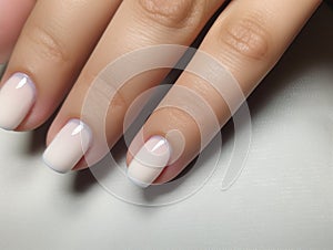 Beautiful manicure. Long almond shaped nails. Nail design. Manicure with gel polish. Close-up of the hands of a young