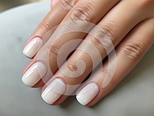 Beautiful manicure. Long almond shaped nails. Nail design. Manicure with gel polish. Close-up of the hands of a young