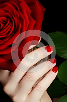 Beautiful manicured woman's hands with red nail polish. Beautifu