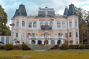 Beautiful Manor House of Betliar in Slovakia against a blue cloudy sky