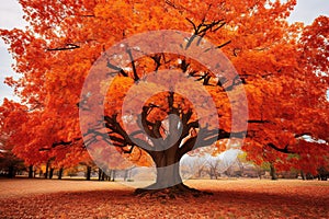 Beautiful maple tree with red autumn leaves