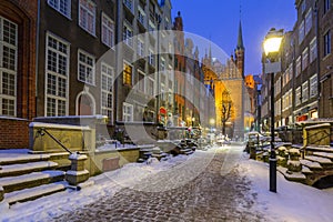 Beautiful Mariacka street in Gdansk at snowy winter photo