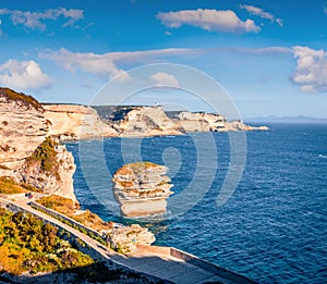 Beautiful marine scenery. Picturesque morning scene of famous Bonifacio clifs - Le Grain de sable.