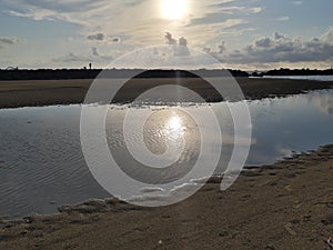 Beautiful maritime panorama, sunset over the water