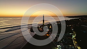 Beautiful Maspalomas lighthouse at night. The working beacon at Gran Canaria.