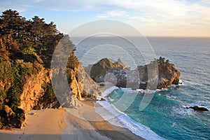 Julia Pfeiffer Burns State Park with McWay Falls on Pacific Coast in Evening Light, Big Sur, California