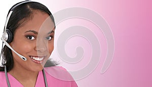 Beautiful Medical Receptionist Wearing Headset