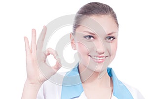 Beautiful Medical Science Woman with okay sign