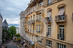 Beautiful medieval buildings in Lausanne midtown for background