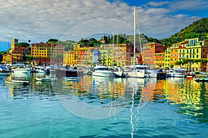 Santa Margherita Ligure cityscape with colorful mediterranean buildings, Liguria, Italy photo
