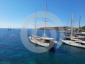 Beautiful mediterranean landscape of Bodrum bay, view from Bodrum castle to the old town and bay in the Aegean sea