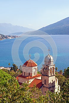 Beautiful Mediterranean landscape. Montenegro, Adriatic Sea, Bay of Kotor . View of Savina Monastery