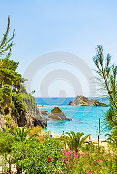 Beautiful Mediterranean scenery Platis Gialos Beach Kefalonia island Greece