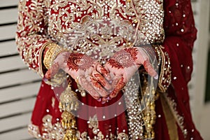 beautiful mehndi design on bride's hands