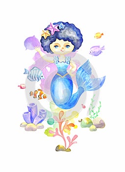 Beautiful mermaid. Colorful hand drawn illustration photo