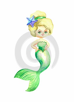 Beautiful mermaid. Colorful hand drawn illustration photo