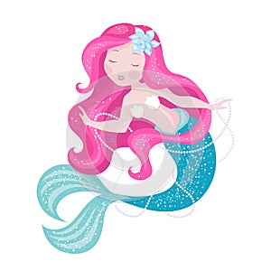 Beautiful mermaid for t shirts and fabrics or kids fashion artworks, children books. Fashion illustration drawing in modern style