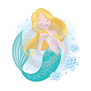 Beautiful mermaid for t shirts and fabrics or kids fashion artworks, children books. Fashion illustration drawing in modern style