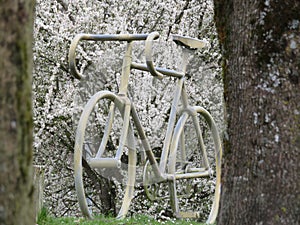 Beautiful metal bicycle figure statue antique decoration photo