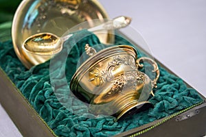 Beautiful metal brass wineware and tableware