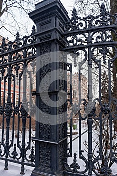 Beautiful metal fence of a palace in the center of St. Petersburg.