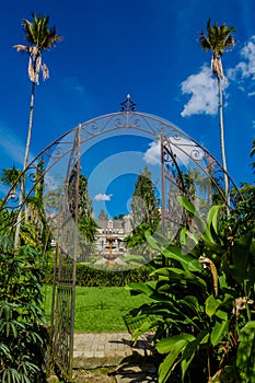 Beautiful metallic door of the enter to visit the gothic medieval Castle Museum in Medellin, Colombia, South America