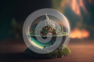 Beautiful microworld in a glass ball. Generative AI