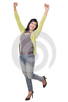 Beautiful middle aged Asian woman very excited and happy isolate