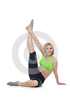 Beautiful middle aged woman doing sport exercise