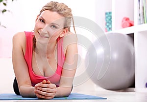 Beautiful middleaged woman doing fitness