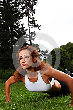 Beautiful middleaged woman working out