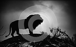 Beautiful Mighty Lion. Black and white, dramatic photo