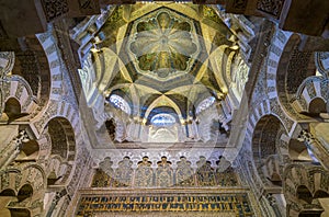 The beautiful Mihrab in the Mezquita Cathedral of Cordoba. Andalusia, Spain.