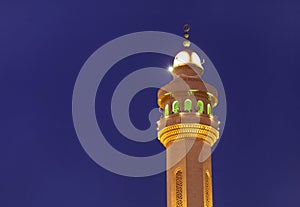 Beautiful minaret of Al Fateh Mosque of Bahrain at blue hours