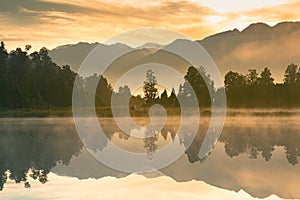 Beautiful mirror water Matheson lake in morning